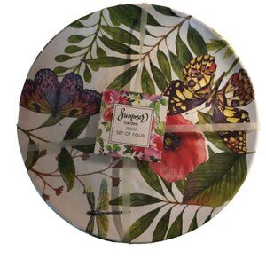 4 Melamine Plates Butterfly Floral Dinnerware New #S-3